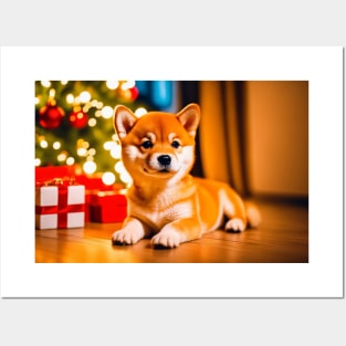 Shiba Inu Puppy by Christmas Gifts Posters and Art